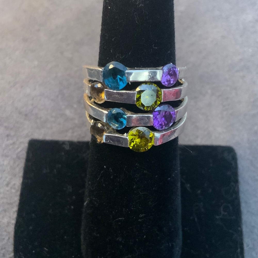 Sterling silver ring with semi precious stones, size 6.
